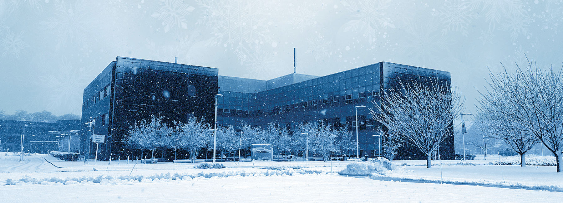 Science Building on Campus While Snowing